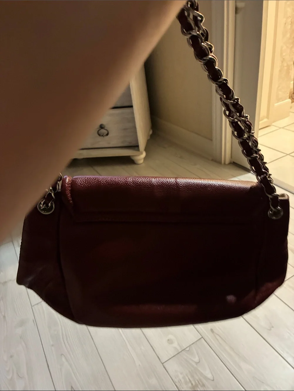 Chanel Quilted Leather half moon Shoulder Bag in Deep Burgundy with silver chain